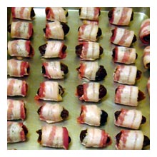 Bacon-wrapped Dates with Almonds and Goat Cheese
